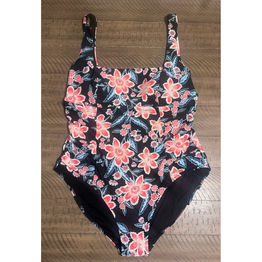Old Navy Womens XXL Floral One Piece Swimsuit Square Neck Navy Pink Tropical